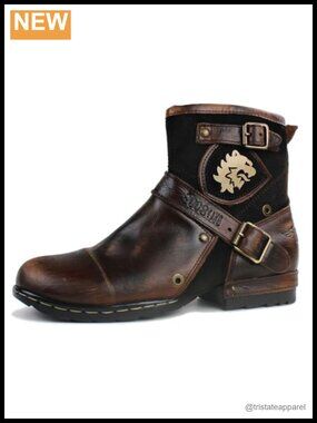 Women's Leather Ankle Boots Zip-up Round Toe Low Heel Motorcycle Chukka